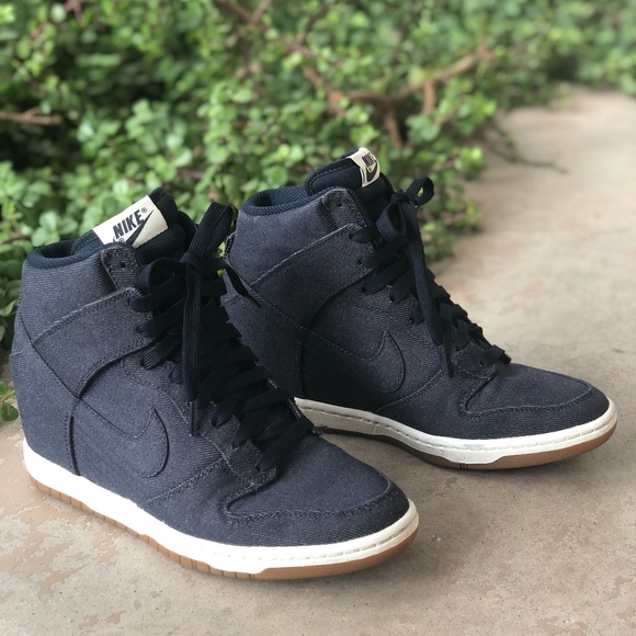 blue jean wedge sneakers